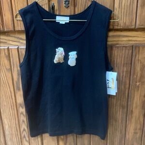 Tia Designs black sleeveless top
Two cats on front 
New with tags X Large
